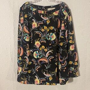 LOFT Black Moody Floral Women's Blouse Plus Size Delicate Free Flowing Mistical